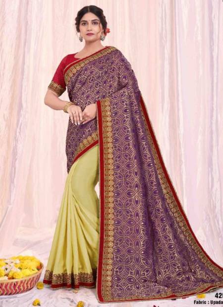 Purple And Yellow Colour Rajastha Mahotsav New Latest Designer Ethnic Wear Tissue Silk Printed Saree Collection 42519